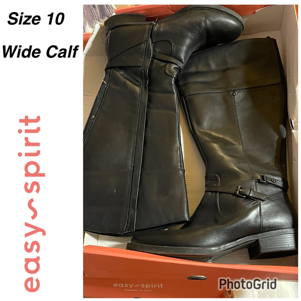 LIKE NEW! Easy Spirit Women's Black Wide-Calf knee high Riding Boots Size 10